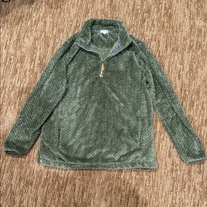Men's Olive Green Plush Quarter-Zip Sweater